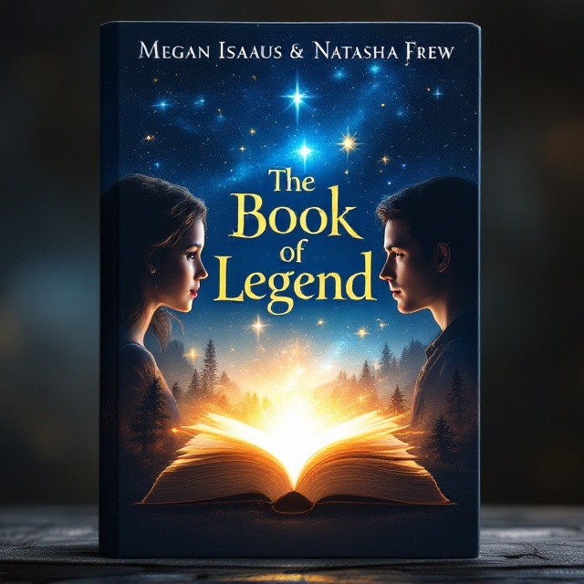 The cover features the side profiles of a princess and a thief on either side of the open book at the center. The book emits a magical, glowing light that illuminates their faces, reflecting both wonder and intrigue. The background is a starry night sky, slowly transforming into a deep forest at the bottom, symbolizing the journey and adventure theme. Along the edges of the cover, faint silhouettes of mythical creatures add layers of mystery and fantasy.