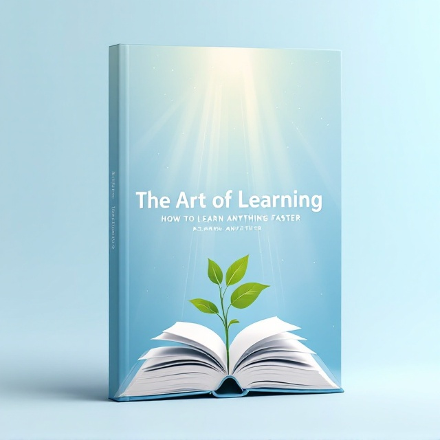 A serene and inviting cover featuring a gradient background that transitions from a light sky blue at the top to a deeper blue at the bottom, symbolizing depth in learning. An elegant, minimalistic illustration of a growing plant with vibrant green leaves emerges from an open book at the center, signifying growth and learning. Light, abstract lines cascade from the top corner, like beams of light shining down towards the book, to add dynamic energy to the design.