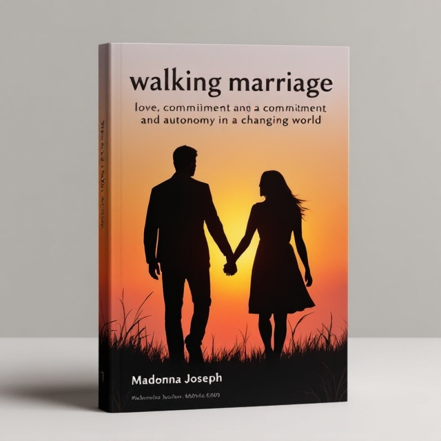 A silhouette of a man and woman holding hands, walking away into a sunset, centered on the cover. The sunset features a burnt orange color #D47A46, while the figures are in dark gray #3A3A3A. The background is a gradient blending #EADDC8 and #5A6F48 to create a serene evening sky. Minimalistic grass elements at the bottom in #5A6F48 frame the scene, adding texture without taking away focus.