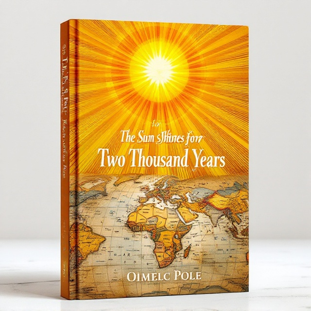 A large, radiant golden sun sits prominently at the top center of the cover, with long, graceful rays extending outwards, gradually fading over an artistic map depiction of Europe, Asia, and Africa. The map is subtly textured and tinted in warm earth tones to enhance the warmth and splendor of the sun, symbolizing its illuminating presence over two thousand years.