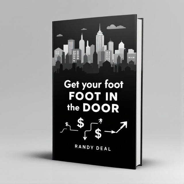 The cover features a stylized monochrome city skyline at the top, with prominent silhouettes of various types of rental properties, such as houses and apartment buildings, against a backdrop of black. In the foreground, bold, white graphic elements resembling dollar signs and cash flow arrows guide the viewer’s eye from the title down to the author's name, merging the theme of property buying with financial success.