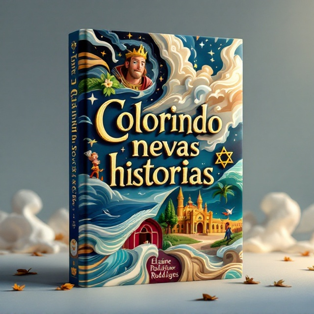 A rich, 3D animated illustration featuring the four scenes Jonas and the whale on the lower left with vibrant sea blues, Rainha Ester at the top in regal golds and reds, As Tábuas da Lei to the right side against stormy divine clouds, and Davi at the bottom right in serene pastoral shades of green and sky blue. Elements merge and flow into each other, creating an organic connection. The background subtly incorporates historical symbols like the star of David and palacial motifs.