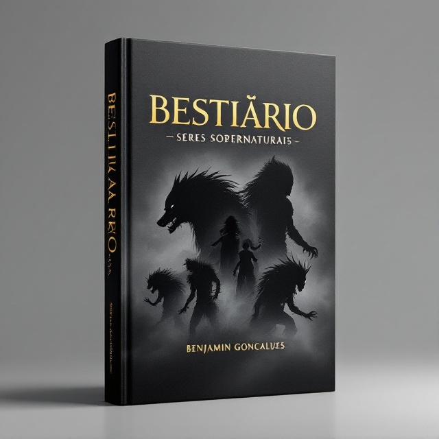 The cover features a monochromatic gray background, creating an eerie and mysterious atmosphere. Prominently displayed are haunting silhouettes of creatures from various cultures, like werewolves, wendigos, and Skywalkers, each slightly overlapping. The creatures are shrouded in mist, enhancing the supernatural theme.