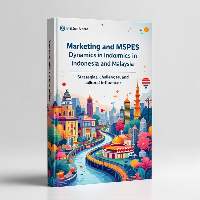 Vibrant illustrations of dynamic cityscapes of Indonesia and Malaysia intertwined, with abstract symbols representing marketing strategies and cultural elements elegantly scattered in the background. A diagonal line demarcates the two cities, creating a sense of connection and growth between them.