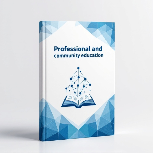 The cover features a minimalist design with a geometrically patterned background in shades of blue and white, representing both structure and openness. Centered on the cover is a stylized icon of an open book and a connected network, symbolizing the merger of knowledge and community. The background pattern fades subtly towards the edges, creating a sense of depth and focus on the center.