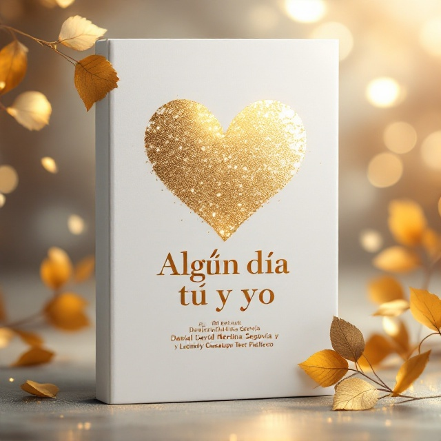 A delicate golden heart silhouette, centered at the top of the cover, intricately drawn with soft metallic texture, radiating warmth and subtle light. The background is pure white with a faint, misty gradient effect that gives it depth. Two overlapping golden leaves gently frame the silhouette from opposite corners, enhancing the romantic and melancholic tone.