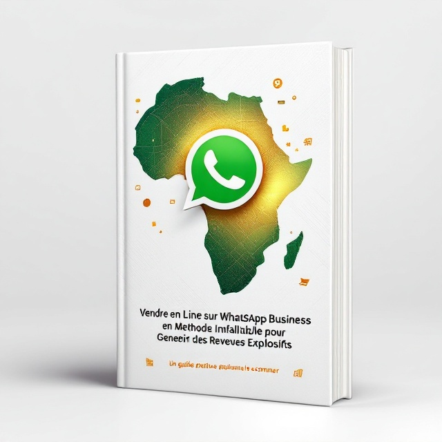 A sleek and modern design featuring a stylized WhatsApp chat bubble with a golden hue, symbolizing opportunity and wealth. The chat bubble is subtly integrated into the African continent map outline, with gradients in shades of green and gold, creating a sense of advancement and connection. The background is a clean, professional white with faint diagonal lines for texture and depth. Subtle icons of e-commerce elements, such as shopping carts and digital devices, are faintly overlaid in the background.