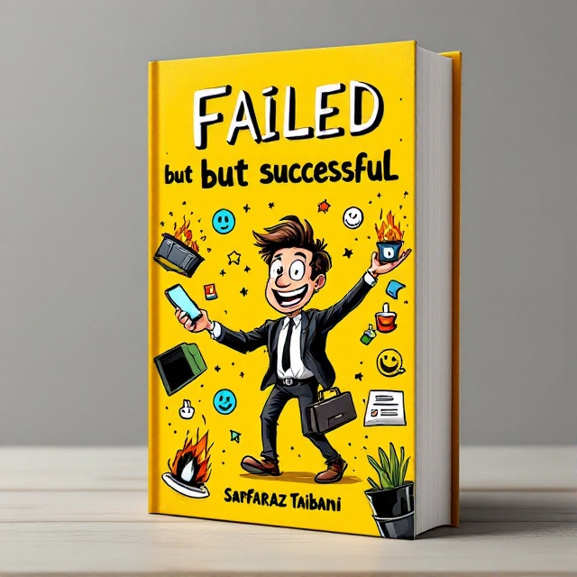 A cartoonish depiction of a businessman juggling various items such as a briefcase, a smartphone, and a cup of coffee, with a wide grin on his face. In the background, humorous icons like a smiley face, a dumpster fire, and a thumbs up are scattered around, all set against a vibrant yellow background with black accents.