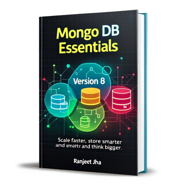 The cover showcases three interconnected clusters of stylized database icons, each represented by geometric shapes and interconnected lines, positioned against a subtle grid pattern background. "Version 8" is prominently featured at the center, emphasized with a digital glow effect. The color palette is a vibrant mix of green, blue, and red to create an engaging and dynamic feel.