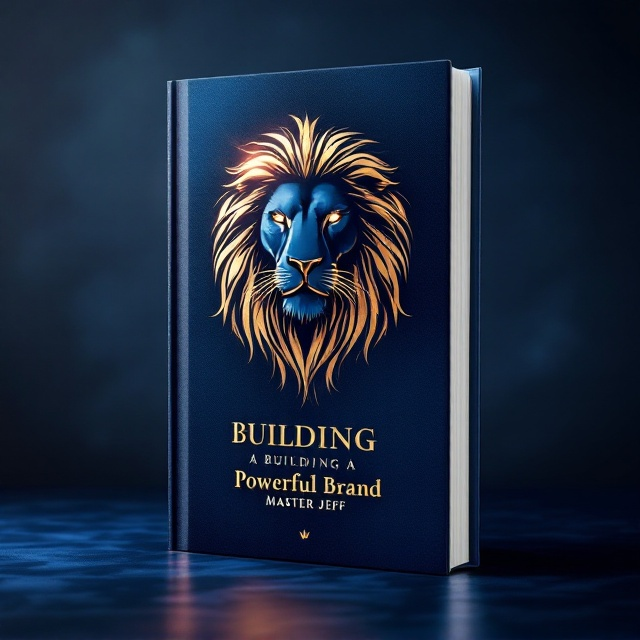 The cover features a sleek, gold-embossed silhouette of a lion's head against a deep, royal blue velvet background. The lion, a symbol of power and strength, is subtly integrated with elements representing luxury brands, such as a stylized crown and laurel wreath. A soft, warm light beams from behind the lion, creating a radiant glow that enhances the themes of love, happiness, and power.
