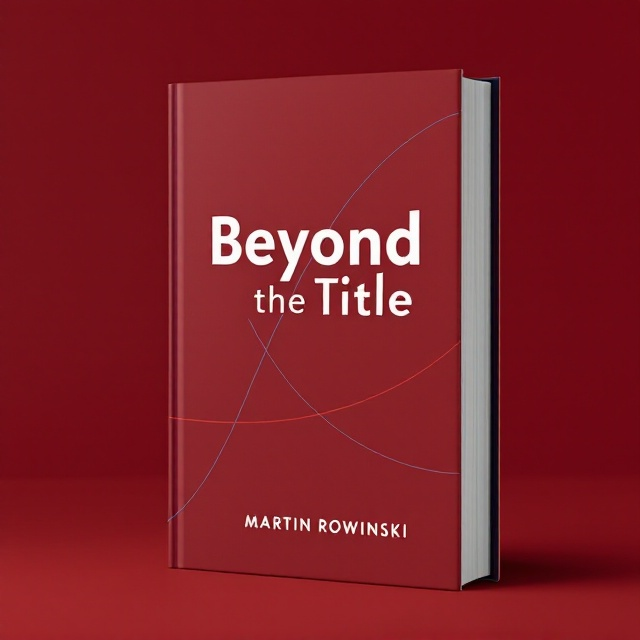 Predominantly burgundy background with a sleek, minimalistic approach. A thin, geometric line in light blue arcs across the center to symbolize growth and connection. White, bold title 'Beyond the Title' dominates the cover with a refined, clean look. Subtle navy blue accents are sprinkled to add dimension while keeping it sophisticated.