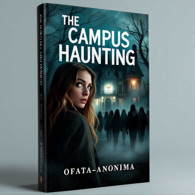 The cover shows a dimly lit sorority house, partly shrouded in mist, taking up the background. On the left side, in the foreground, there's a young woman with golden-brown hair looking anxiously over her shoulder, her expression a mix of surprise and fear. To the right, partially obscured by the mist and shadows, is a group of sorority girls with indistinct features, their forms fading into the darkness, creating an eerie, suspenseful atmosphere.