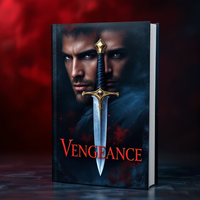 A bold and intense design featuring a finely detailed dagger prominently positioned in the center of the cover, its sharp edges glistening. Behind the dagger, faint silhouettes of a strong male character's face emerge from shadows, conveying power and mystery. The backdrop is a blend of dark red and navy hues, hinting at romance intertwined with suspense.