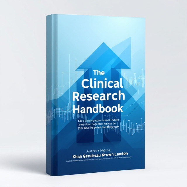 A clean and modern design featuring a dynamic upward arrow subtly integrated into the background, symbolizing ambition and progress. The arrow is made up of overlapping geometric shapes in varying shades of blue, creating depth and a sense of movement. The title, "The Clinical Research Handbook," is prominently displayed in bold font, centrally aligned. The author's name is placed below the title in a smaller but sophisticated typeface, ensuring balance. The background is a gradient of light to deep blue, conveying clarity and trust. Faint, abstract linework resembling data graphs enhances the theme of clinical research without overwhelming the design.