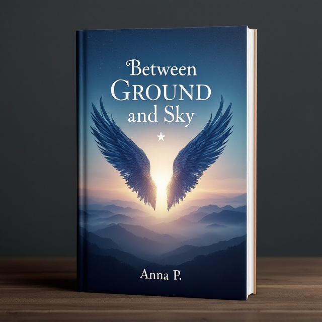 Silhouetted against a twilight sky, a single pair of ethereal wings, gently arching upwards as if in flight, stretch across the cover. Faint rays of an emerging dawn peek through the delicate feathers, casting a soft, golden glow over the horizon. Below the wings lies an expansive, shadowy landscape, hinting at mountains cloaked in mist.