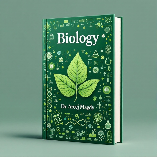 A vibrant green background symbolizing nature and life, adorned with intricate illustrations of plant cells, DNA strands, and various scientific diagrams subtly integrated into the design. A large, prominent artwork of a leaf unfurling in the center, representing growth and discovery.