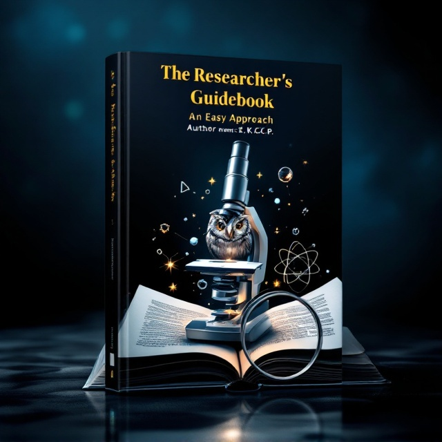 A dark and scholarly background with a gradient transitioning from deep blue to black envelops the cover, conveying an academic mood. In the center, slightly angled towards the reader, stands a sleek, metallic microscope, offering an invitation to delve into research. Overlapping the microscope is a partially open thesis manuscript, symbolizing the culmination of academia's diligent inquiries. A magnifying glass rests strategically, highlighting critical text or data excerpts, underscoring the meticulous process of research. Floating above the microscope, an elegant atom structure stands, representing the building blocks of scientific pursuit. In the background, an owl, gazing attentively at the microscope, brings an aura of wisdom and insight. Together, these elements craft a harmonious blend of mystery and clarity, embodying both inquiry and enlightenment.