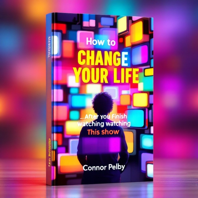 A bright, bold background with abstract graphics of whimsical, multi-colored television screens slightly blurred, suggesting a sense of motion and transformation. A faded silhouette of a person is visible amidst the screens, symbolizing personal growth and the potential for change. The imagery is dynamic, capturing the theme of moving forward after hesitation or distraction.