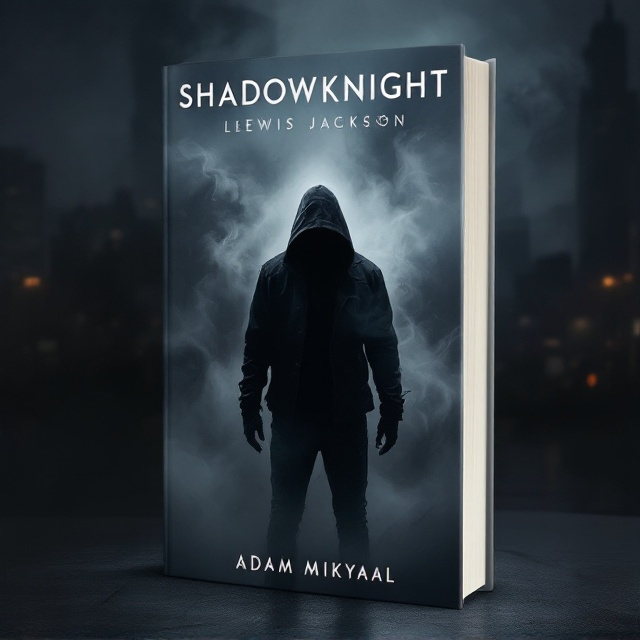 A solitary figure shrouded in dark shadows is positioned mid-center, turned away with his head slightly over his shoulder as if keeping watch. Swirls of dense, grey smoke envelope him, adding depth and mystery around a backdrop of a dimly lit urban skyline. The figure's attire—black jacket and jeans—melds seamlessly with the shadows. Shadowy tendrils coil around his hands, evoking a sense of impending action. The overall mood is both mysterious and heroic, with an emphasis on a dark palette of blacks and greys.
