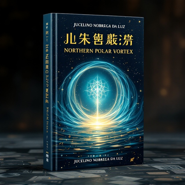 The cover features a serene depiction of the Northern Polar Vortex, rendered in swirling shades of blue and gold that suggest both movement and tranquility. Ethereal light emanates from the center, resembling a spiritual or celestial glow, symbolizing enlightenment and prophecy. In the foreground, a silhouette of mystical symbols interweaves with faint images of letters and notes, hinting at mysterious revelations and dreams.