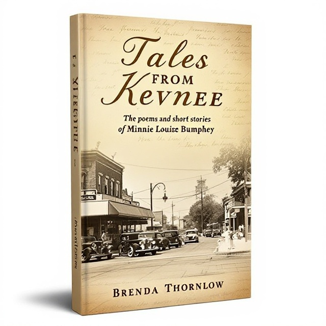 The cover features a sepia-toned image of a quiet street in Kewanee, Illinois from the 1930s. Vintage cars line the side of the road, with a small diner and a corner store in the background, evoking a sense of nostalgia. A faint overlay of handwritten letters adds a personal and historic touch, reminiscent of cherished memories and past stories. The sky is a gentle pastel hue, accentuating the warm, reminiscent aura of the scene.
