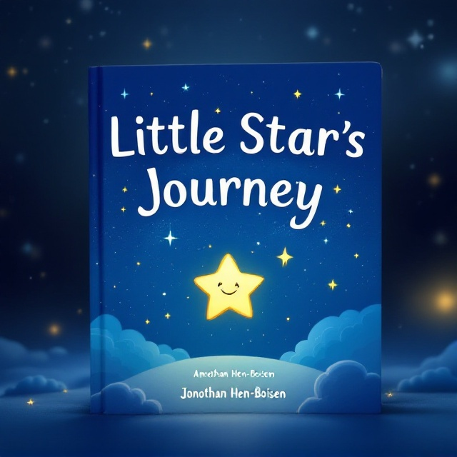 A cheerful night sky with twinkling stars scattered across it, centered around a bright, smiling star that appears to be on a journey across the cosmos. In the background, subtle hints of swirling galaxies add depth and wonder. The lower section has a soft, gradient transition from deep blue to lighter shades, symbolizing dusk and dawn.