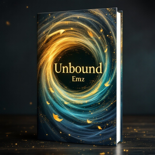 Wind wisps spiral dynamically around the central point of the cover, creating a cyclonic effect. Each wisp is infused with vibrant magical energy and is adorned with golden feathers that trail shimmering gold dust, giving a sense of movement and enchantment. The background transitions from a dark, foreboding shade at the edges to a lighter, more ethereal hue towards the center, emphasizing the power and aura of the swirling tornado.