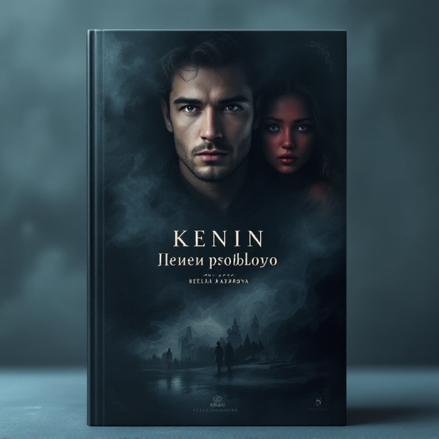 A dark and mysterious cover envelops the space, filled with swirls of mist and shadowy hints of past memories. The central figure is a 25-year-old man gazing directly at the viewer with a determined yet vulnerable expression. Behind him, the girl with red skin extends her arms gently over his shoulders, her presence elevated slightly above him, creating an ethereal and protective aura. Small, faded vignettes of past scenes subtly emerge within the swirling shadows, enhancing the sense of legacy and emotion.