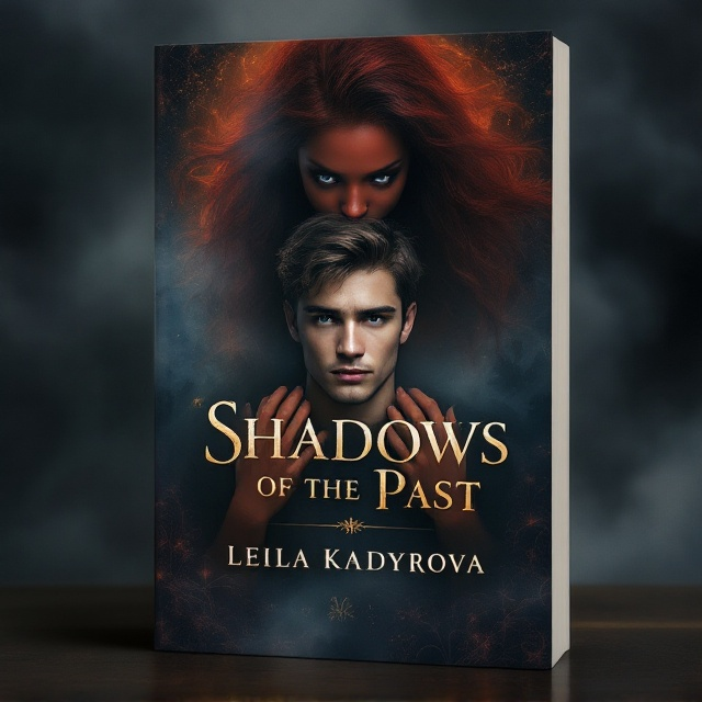 A captivating cover showing a young man with an expressive gaze, centered slightly below the midpoint. Behind him hovers a red-skinned girl, her hands resting gently on his shoulders, with an ethereal glow enveloping her. Around them, swirling mist and shadows hint at hidden memories, with faded silhouettes of past scenes subtly embedded in the background.