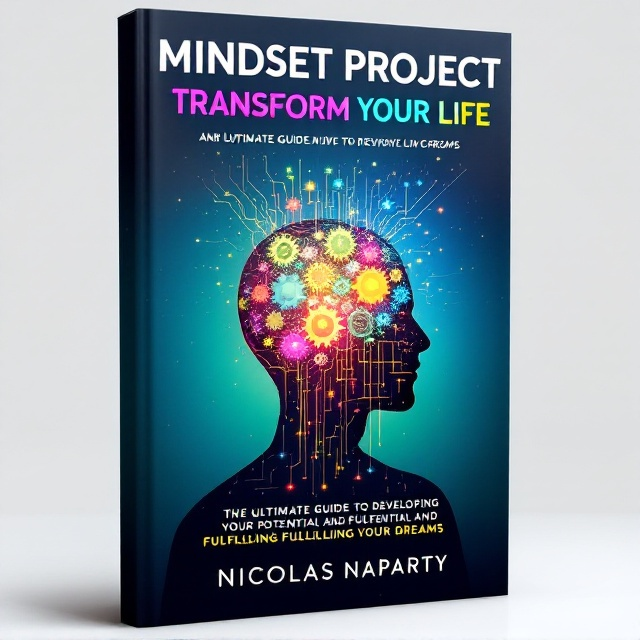 The cover features a dynamic and uplifting design with an abstract silhouette of a human head filled with vibrant colors. Inside the silhouette, a series of interconnected gears symbolizing thought processes and personal growth are visible. The background is a gradient of blues and greens to evoke a sense of calmness and potential. Subtle rays of light emanate from the silhouette, adding a sense of enlightenment and awakening.