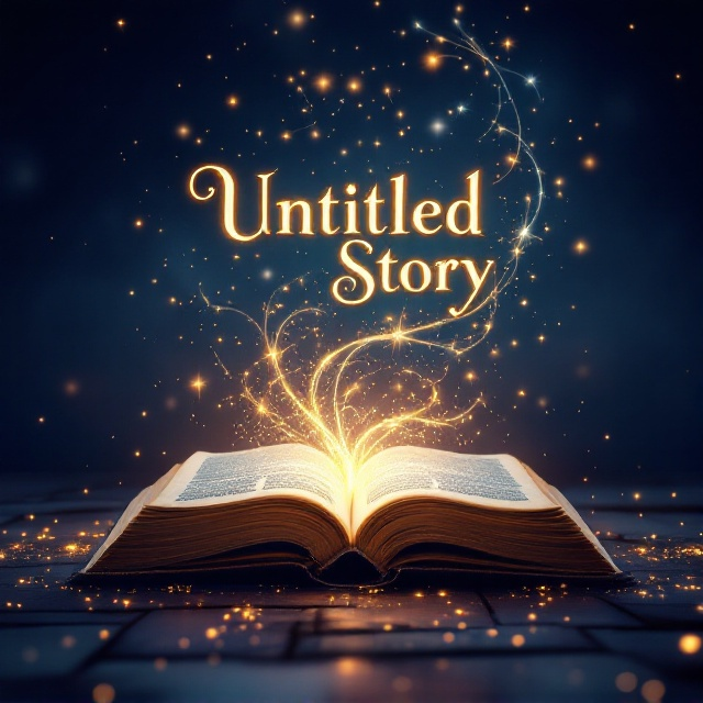 An open book lies at the center of the cover, with swirling tendrils of luminous magic sparks spiraling upwards from the pages. The background is a gradient of deep, dark blues and purples to create an aura of mystery and fantasy. Flecks of gold shimmer sporadically within the sparks, enhancing the magical sensation.