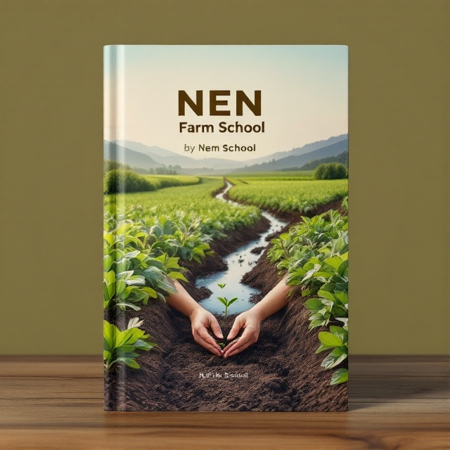 A serene rural landscape occupies the center of the cover, featuring a flourishing field with a variety of crops. In the foreground, a set of hands sows seeds into rich, dark soil, symbolizing growth and nurture. A gentle water stream flows through the background, representing sustainability and vitality. Above, a subtle sky gradient suggests a horizon of potential.
