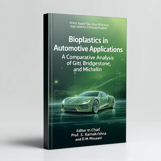 A sleek and modern cover design featuring an illustration of a car silhouette on the top half of the cover. The car is composed of intricate, subtly shaded bioplastic patterns that convey innovation and sustainability. The background is a gradient of green tones, symbolizing eco-friendliness and trust in technology. In the background, a subtle abstract pattern suggests motion and progress.