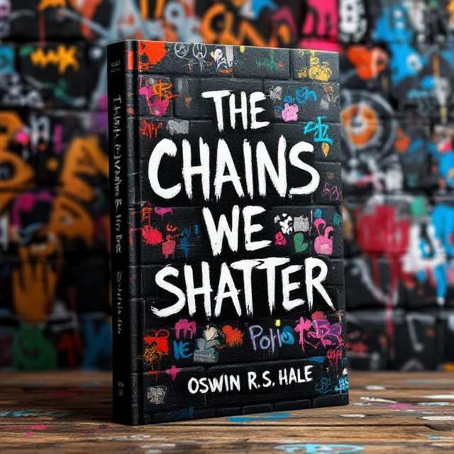 A black brick wall entirely covered in vibrant graffiti, symbolizing rebellion. Among the colorful spray-painted art, the book's title, "The Chains We Shatter," stands out prominently in graffiti style. A subtle silver border frames the entire cover, adding a metallic edge.