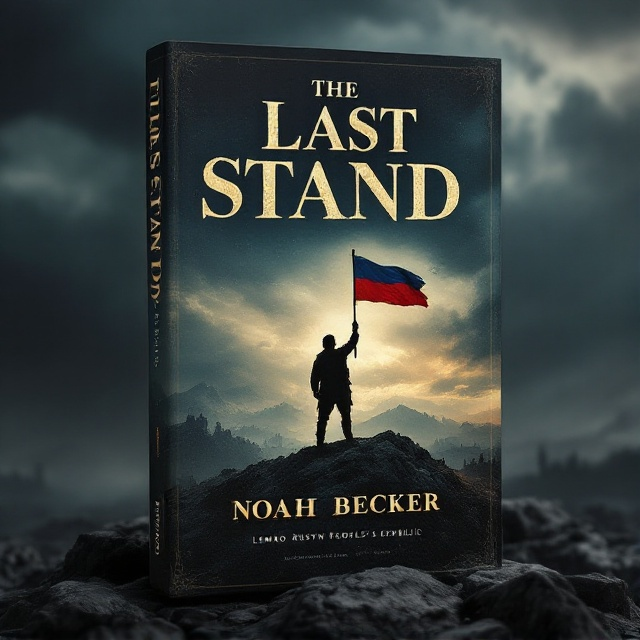 A silhouette of a solitary figure standing atop a rugged hill holding the Lemko-Rusyn People's Republic flag. The backdrop is a dim, foreboding sky with streaks of dark clouds, symbolizing approaching war and conflict. The lower portion of the cover fades into shadowy outlines of battlefields, evoking the darkness theme.