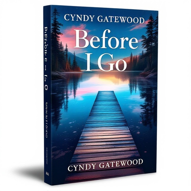 A serene lakeside scene with a wooden dock stretching out into a dark blue lake. Evergreen trees flanking the scene create a natural border, reflecting softly in the water. The sky transitions to twilight hues, with a whisper of the setting sun in the background. Soft, colorful brush strokes reminiscent of the "Hello Beautiful" cover overlay the scene, adding a touch of artistic flair and depth.