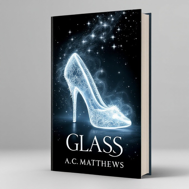 A silhouette of a beautiful glass slipper dominates the center of the cover, encased in a delicate filigree pattern that adds a touch of whimsy and elegance. Surrounding this, ethereal wisps of silver mist swirl in the background, creating an enchanting, magical ambiance. On the top half of the cover, an outline of a fairy godmother figure grants the wish, illuminated in subtle red and black hues. The lower half portrays a shadowy reflection of Taylor, showcasing her transition about Cinderella's gown, merging the fairy-tale magic with her new identity.