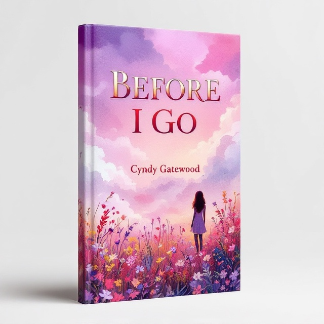 A dreamlike watercolor illustration of a solitary woman standing by a field of wildflowers. The background uses a gradient of bold colors transitioning from deep purple to soft pink, evoking a sense of melancholy and nostalgia. Whispering clouds wrap around her, adding a surreal touch. The imagery suggests a feeling of being lost amidst beauty.