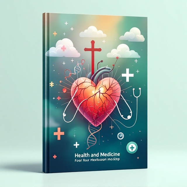 The cover features a dynamic blend of medical symbols, such as a stethoscope, DNA helix, and a cross, layered over a subtle green gradient background. At the center, a large anatomical heart creates a focal point, conveying the essence of health and medicine.