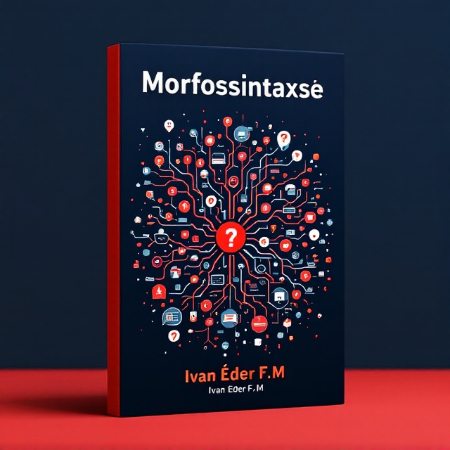 A dynamic cover comprising a central, intricate mind map illustration that fans out across the cover, showcasing various nodes and connections resembling syntactic analysis. Interspersed among the branches of the mind map are images of small question mark icons and symbolic representations of different language elements. The color palette combines bold reds and deep blues, creating a striking interplay that draws the eye. The dark blue background provides a foundation that contrasts vividly with the red accents of the map and text.