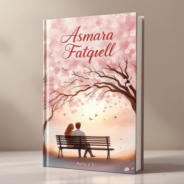 A soft, dreamy watercolor-style illustration of a couple sitting on a park bench beneath a tree filled with pink blossoms dominates the center of the cover. The couple is leaning slightly toward each other, their hands almost touching. In the background, there are faint silhouettes of birds flying against a warm, glowing sunset, giving an ethereal and romantic feel.