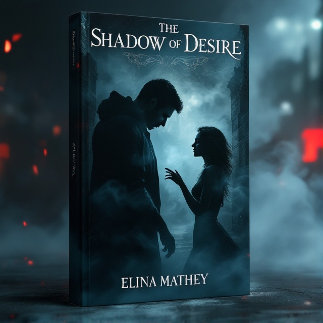 A shadowy figure of a man stands in the foreground, partially concealed by swirling smoke. Behind him, a silhouette of a woman reaches out, her gesture a mix of longing and tension. The background is a dark, urban landscape with subtle hints of red to symbolize passion intertwined with danger.