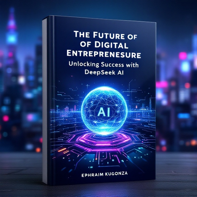 A high-tech cityscape in the background, featuring futuristic buildings and glowing lights, with a central, semi-transparent holographic orb representing AI. The orb has intricate digital patterns and serves as the focal point. Flanking the orb are subtle circuits that extend across the cover. The color palette blends deep blues, purples, and touches of neon green to emphasize an advanced technological feel.
