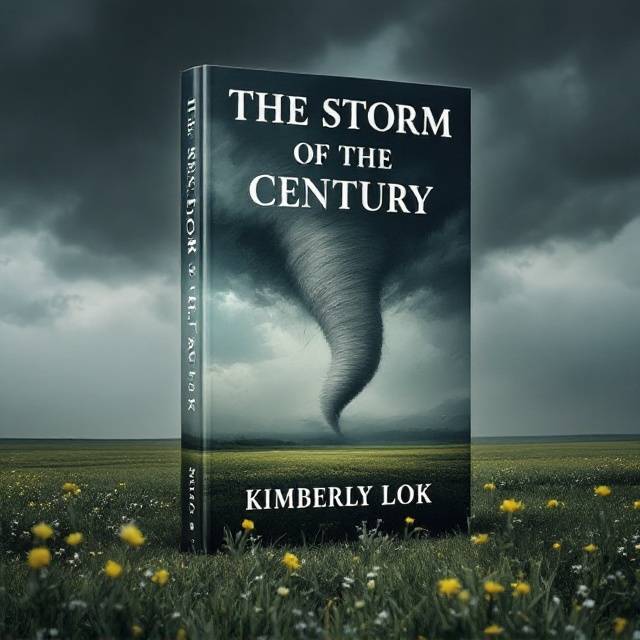 The cover features a vast, open field under a darkened, stormy sky. A massive, realistic tornado spirals dramatically across the center of the cover, its funnel stretching from sky to ground in a swirling, ominous grey. The background is dominated by dark clouds, emphasizing the foreboding atmosphere. In the foreground, wildflowers sway violently in the wind, casting a stark contrast to the chaos above. The field fades into the darkness at the edges, drawing focus to the central tornado.