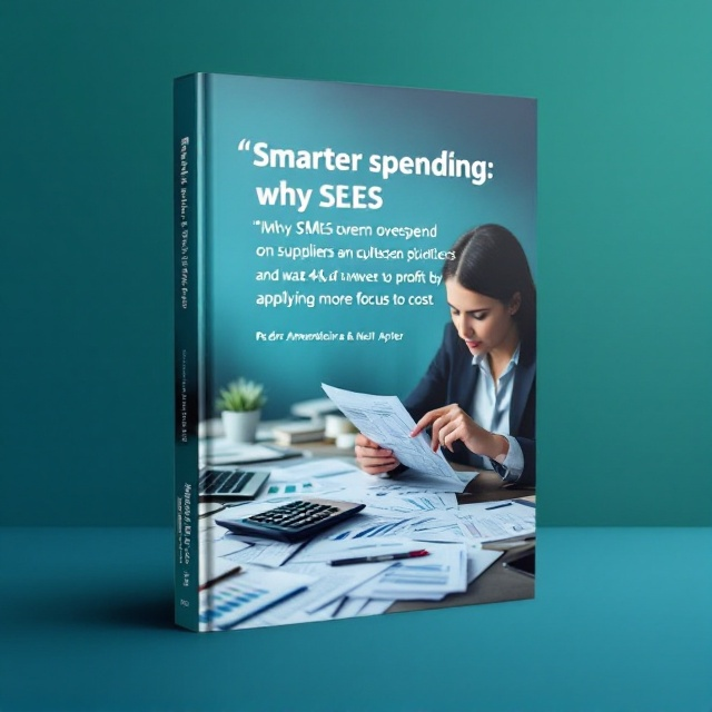 A depiction of a professional workspace with a calculator, spreadsheets, and a few invoices scattered on a desk, symbolizing the theme of business finance. A focused image of someone analyzing numbers with a thoughtful expression, conveying the idea of smarter spending and profitability. The background is a gradient of calming blues and greens to inspire trust and stability.