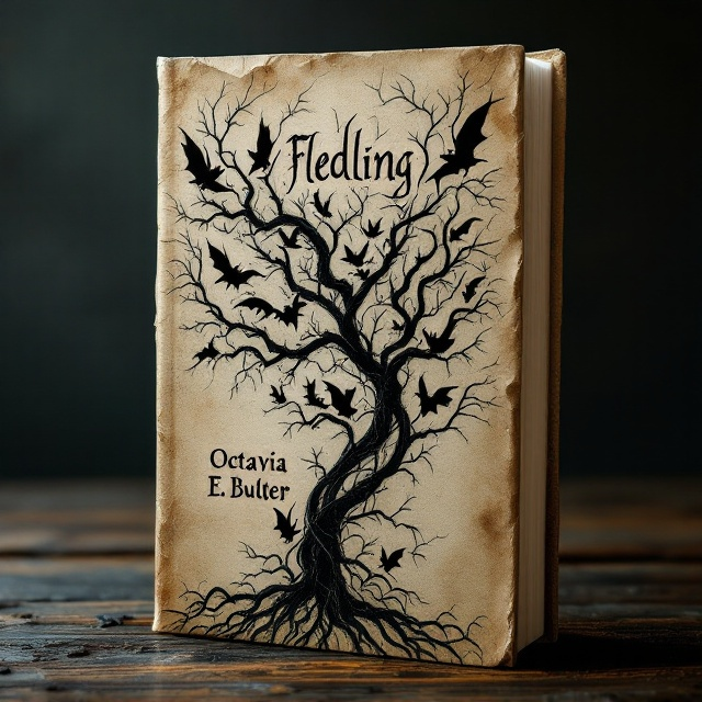 A haunting textured background forms the canvas, reminiscent of aged parchment or a shadowy night sky. At the center, a network of gnarled branches unfolds, where slender, bat-like creatures with outstretched wings are intricately woven, their forms merging seamlessly into the complex web of veins. The creatures are depicted in silhouette, their dark shapes offering a sharp contrast to the lighter background, evoking a sense of hidden depth and mystery. The branches, suggestive of a tree motif, twist and curl in an organic, almost suggestive design, inviting both fascination and an unsettling sense of unease.
