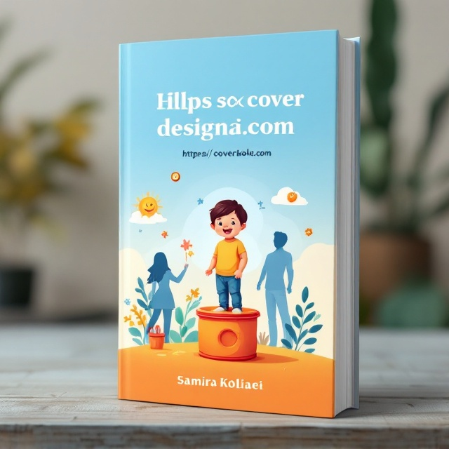 The cover features an inviting illustration of a happy child, standing proudly beside a bright potty, surrounded by cheerful, abstract symbols representing success and growth. In the background, there are silhouettes of supportive parents, gently guiding the child. Light blue forms the calming sky backdrop, transitioning into a warm orange at the bottom, creating a hopeful and uplifting atmosphere.