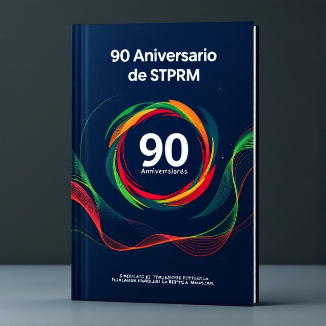 The cover prominently features the logo of Sindicato de Trabajadores Petroleros de la República Mexicana at the center. Surrounding the logo are dynamic, sweeping lines in vibrant shades of green and red, symbolizing energy and movement. Background is a subtle gradient from deep navy blue at the top to a lighter shade at the bottom.