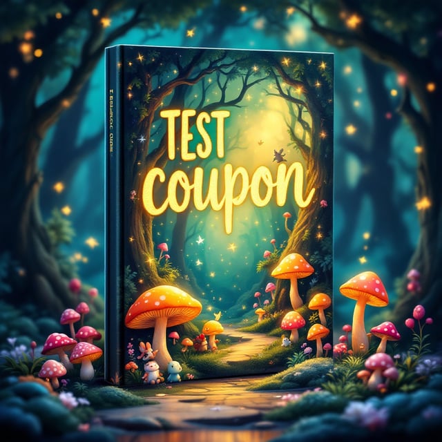 A vibrant fantasy landscape with a glowing, enchanted forest. Playful creatures frolic around vivid, oversized mushrooms. The scene is suffused with magical light shimmering in warm tones of gold and green, creating an inviting and joyous atmosphere.