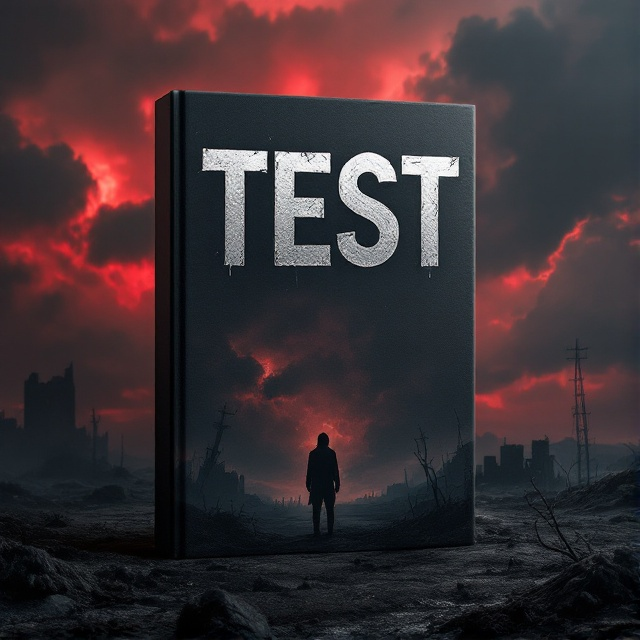 A bleak and barren landscape with the silhouette of a lone figure standing amidst decaying structures. The sky is covered in dark, oppressive clouds with a hint of a red hue, symbolizing danger and uncertainty.